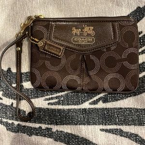 Genuine Coach Madison Dotted OP Art Wristlet Brown